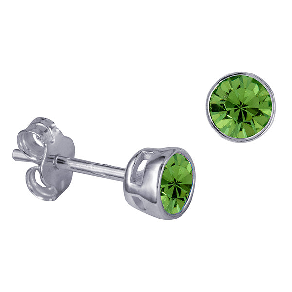 Sterling Silver Bezel Set August Birthstone Stud Earrings