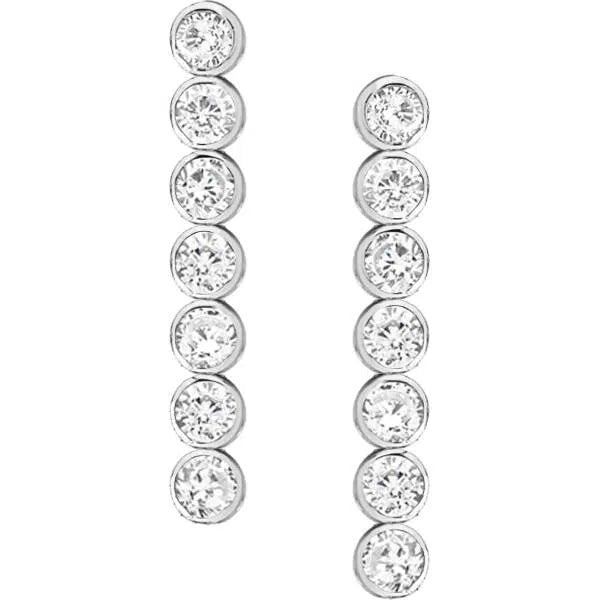 Sterling Silver Bezel Set Cubic Zirconia Drop Stud Earrings