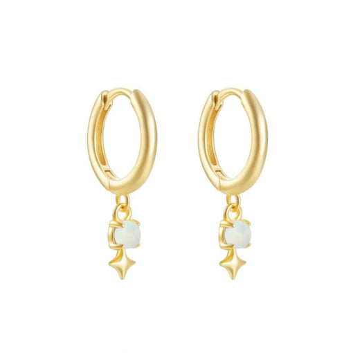 Sterling Silver Gold Plated Huggie Earrings With Opalite And Star