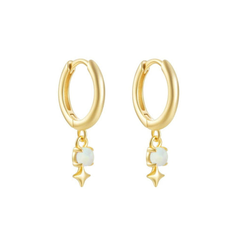 Sterling Silver Gold Plated Huggie Earrings With Opalite And Star