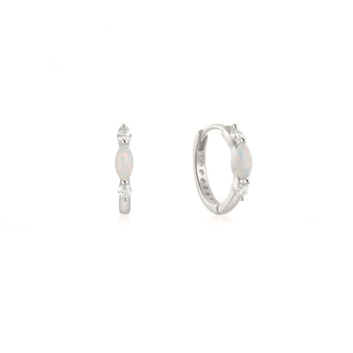 Sterling Silver Oval Opalite And Cubic Zirconia Hoop Earrings