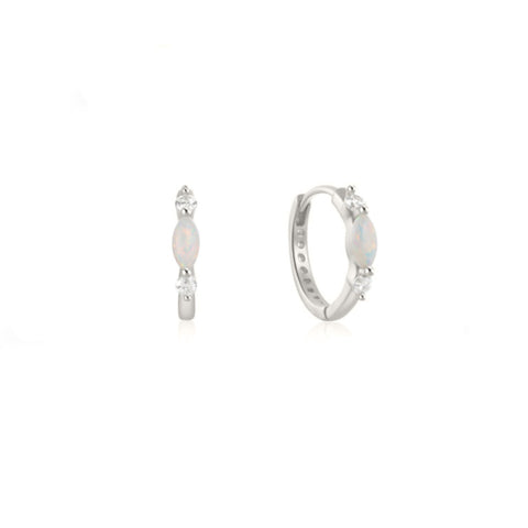 Sterling Silver Oval Opalite And Cubic Zirconia Hoop Earrings