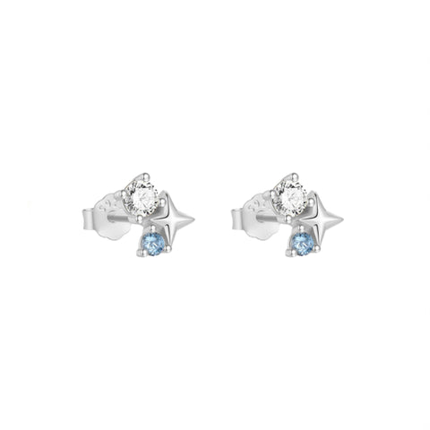 Sterling Silver Cubic Zirconia Star And New Blue Stud Earrings