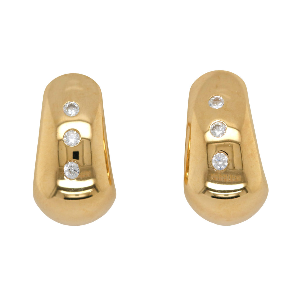 9ct Yellow Gold Silver-Filled CZ 24-3386)Half Hoop Earrings