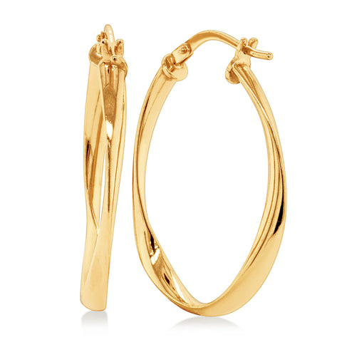 9t Yellow Gold Silver-Filled Twist Oval Hoops
