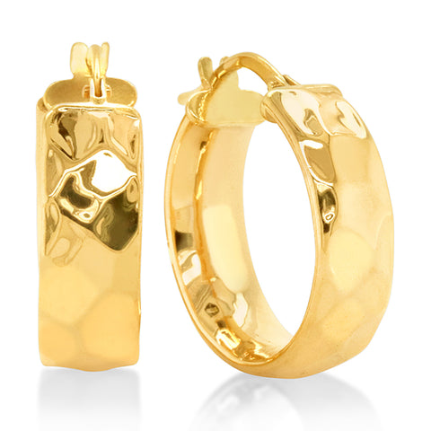9ct Yellow Gold Silver-Filled Textured Finish Hoops