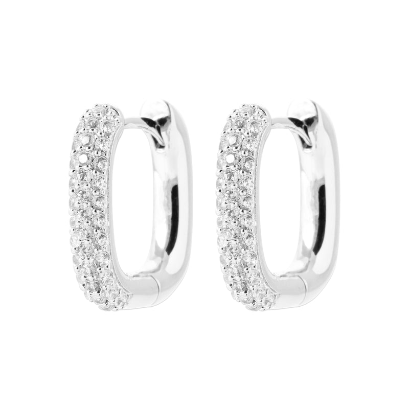 Sterling Silver Cubic Zirconia Square Hoop Earrings