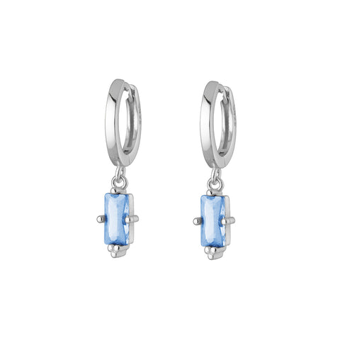 Sterling Silver Huggie Earrings With Blue CZ