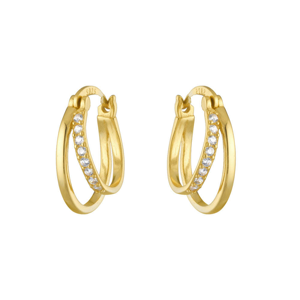 Sterling Silver Gold Plated Cubic Zirconia Double Hoop Earrings