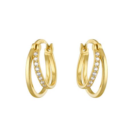 Sterling Silver Gold Plated Cubic Zirconia Double Hoop Earrings
