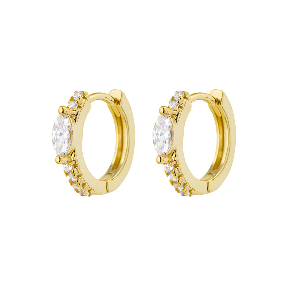 Sterling Silver Gold Plated Hoop Earrings Cubic Zirconia Huggies