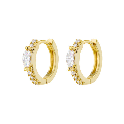 Sterling Silver Gold Plated Hoop Earrings Cubic Zirconia Huggies
