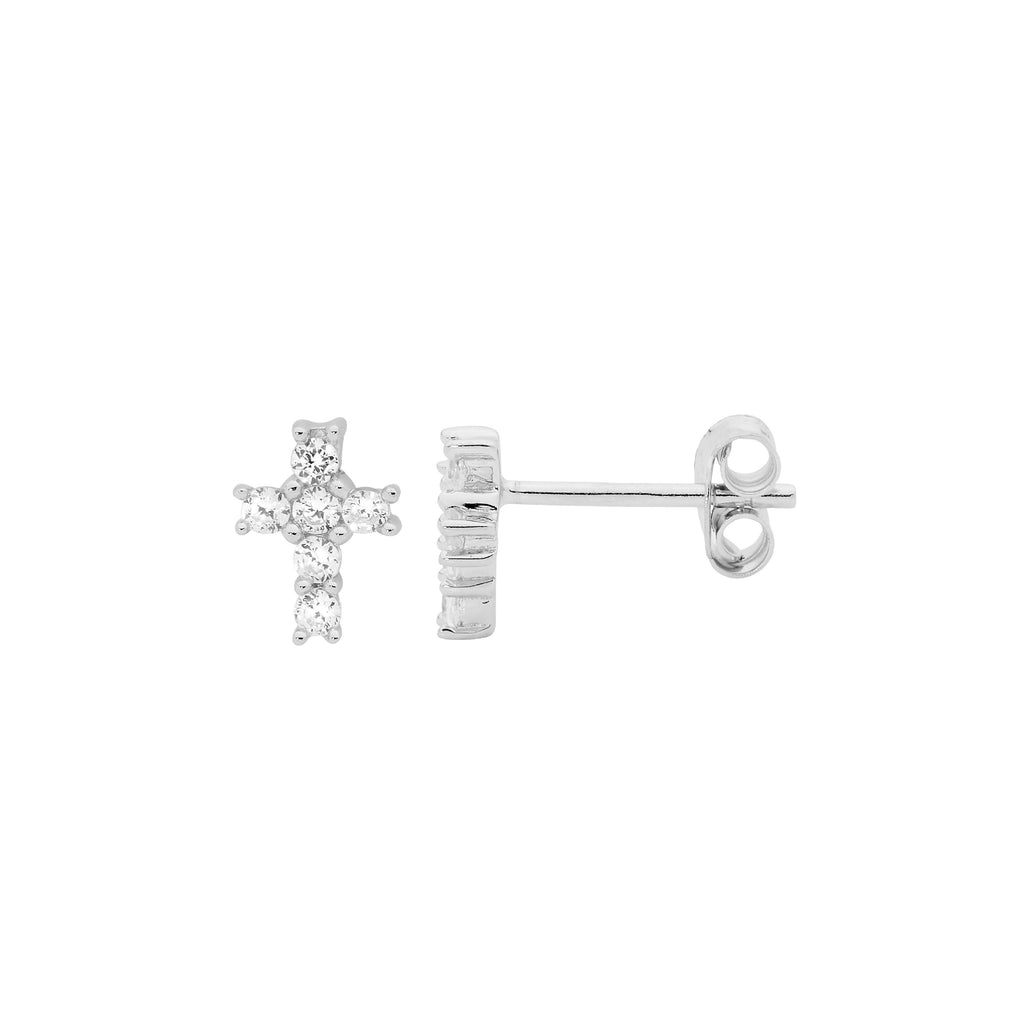 Sterling Silver Cubic Zirconia Cross Earrings