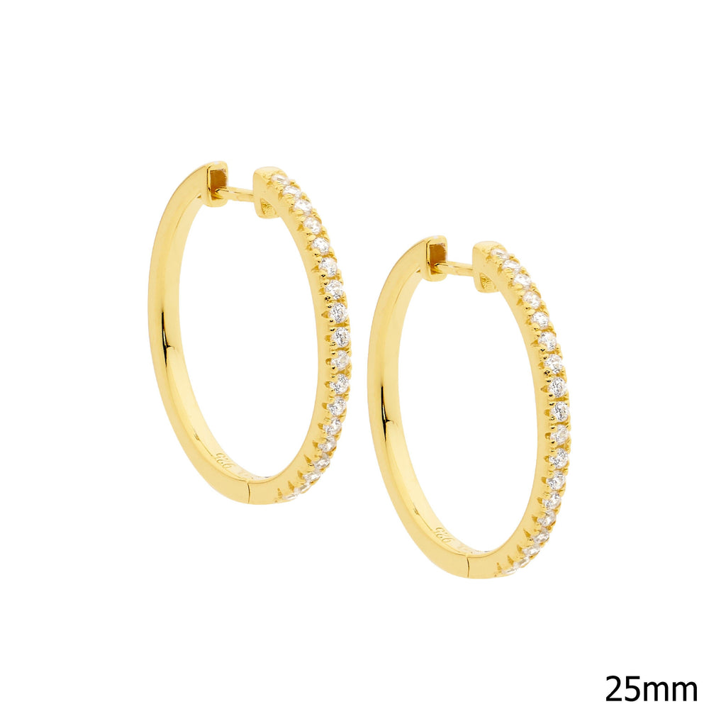 Sterling Silver Gold Plated Cubic Zirconia Hoop Earrings