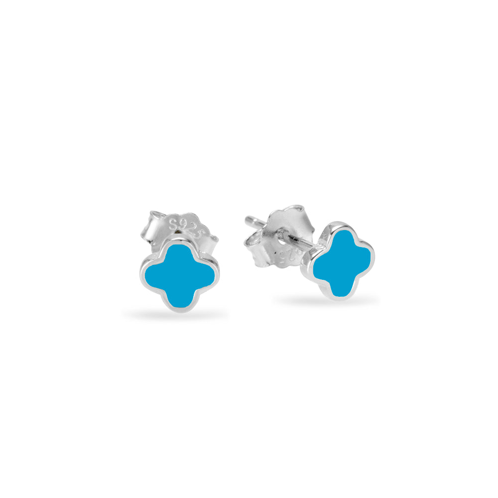Sterling Silver Mini-Flower Blue Stud Earrings