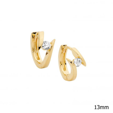 Sterling Silver Gold Plated Cubic Zirconia Huggies