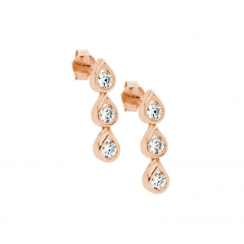 Sterling Silver Rose Gold Plated Cubic Zirconia Drop Earrings