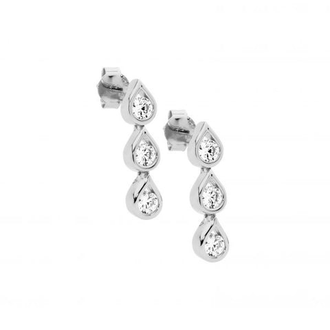 Sterling Silver Rhodium Plated Cubic Zirconia Drop Earrings
