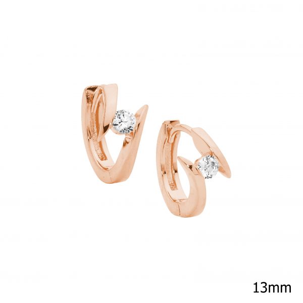Sterling Silver Rose Gold Plated Cubic Zirconia Huggies