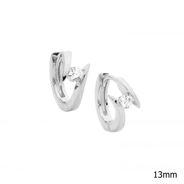 Sterling Silver Rhodium Plated Cubic Zirconia Huggies