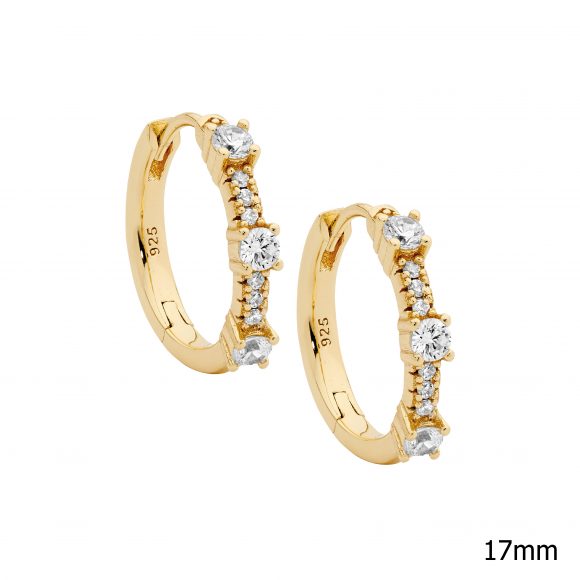 Sterling Silver Gold Plated CZ Huggie Earrings