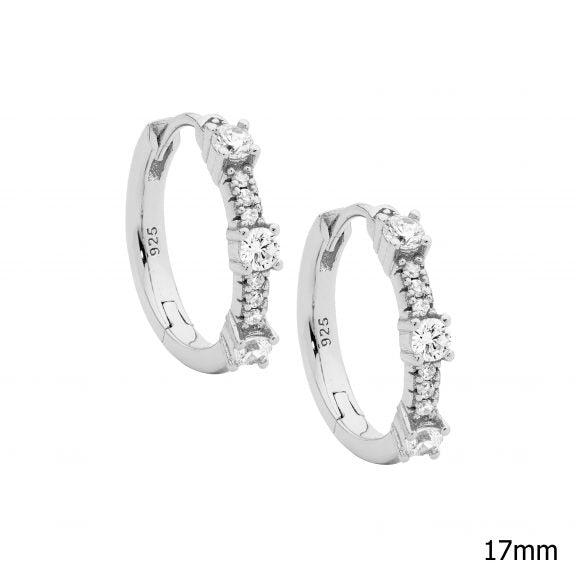 Sterling Silver Rhodium Plated CZ Huggie Earrings