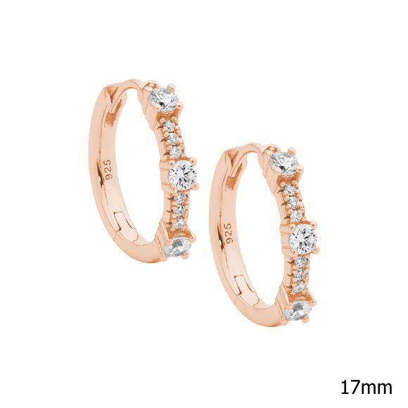Sterling Silver Rose Gold Plated CZ Huggie Earrings