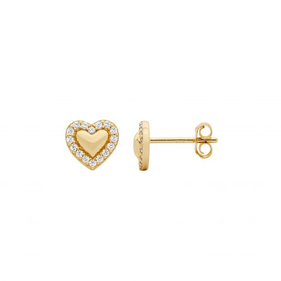 Sterling Silver Gold Plated Heart CZ Set Stud Earrings