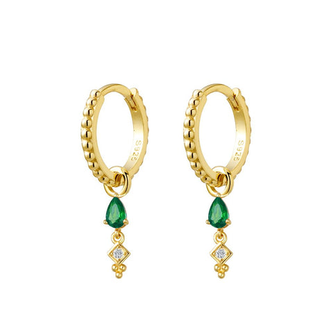 Sterling Silver Gold Plated Huggie Earrings with Charm