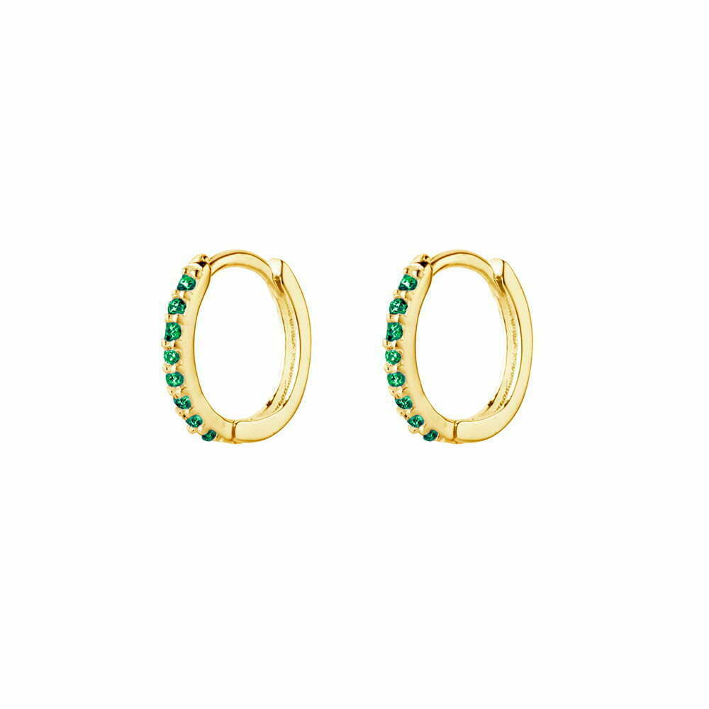 Sterling Silver Gold Plated Emerald Cubic Zirconia Huggie Earrings