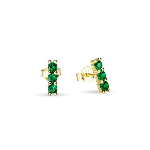 Sterling Silver Gold Plated Emerald Cubic Zirconia Stud Earrings
