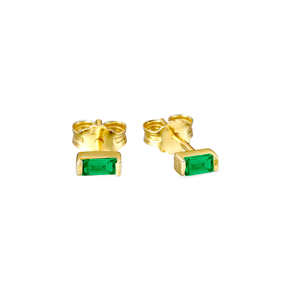 Sterling Silver Gold Plated Emerald Cubic Zirconia Stud Earrings