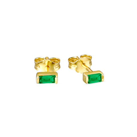 Sterling Silver Gold Plated Emerald Cubic Zirconia Stud Earrings