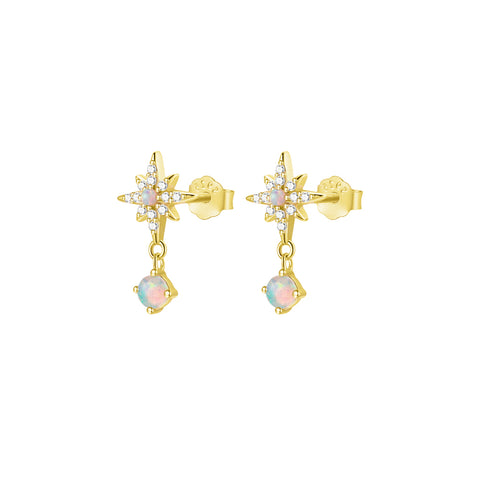 Sterling Silver Gold Plated Opalite Drop Stud Earrings
