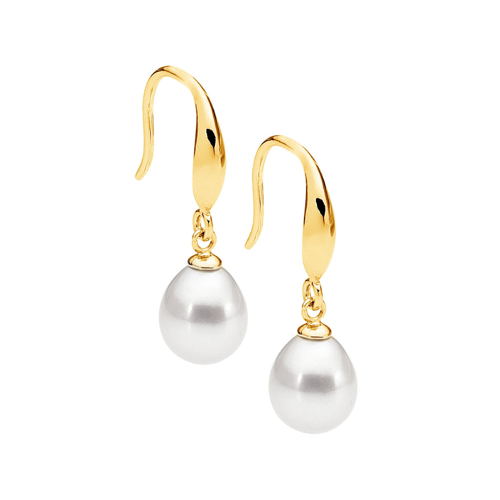 Sterling Silver Gold-plated Freshwater Pearl Hook Earrings