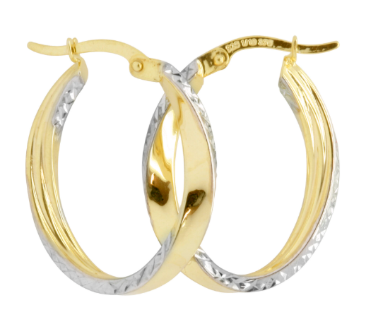 9ct 2 Tone Faceted Silver Filled Oval Hoops