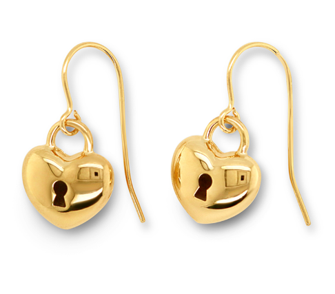 9ct Silver Filled Heart Padlock Drop Earrings