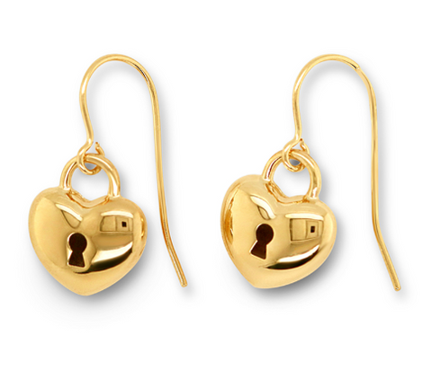 9ct Silver Filled Heart Padlock Drop Earrings