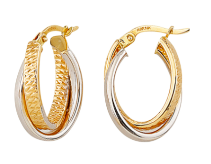 9ct Gold 2 Tone Silver Filled Oval Twist Hoops