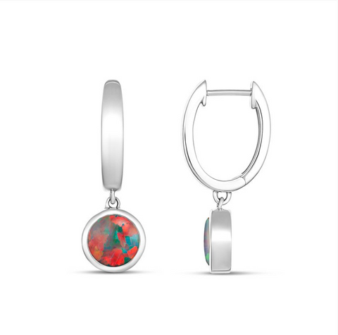 Silver Round Triplet Opal Earrings