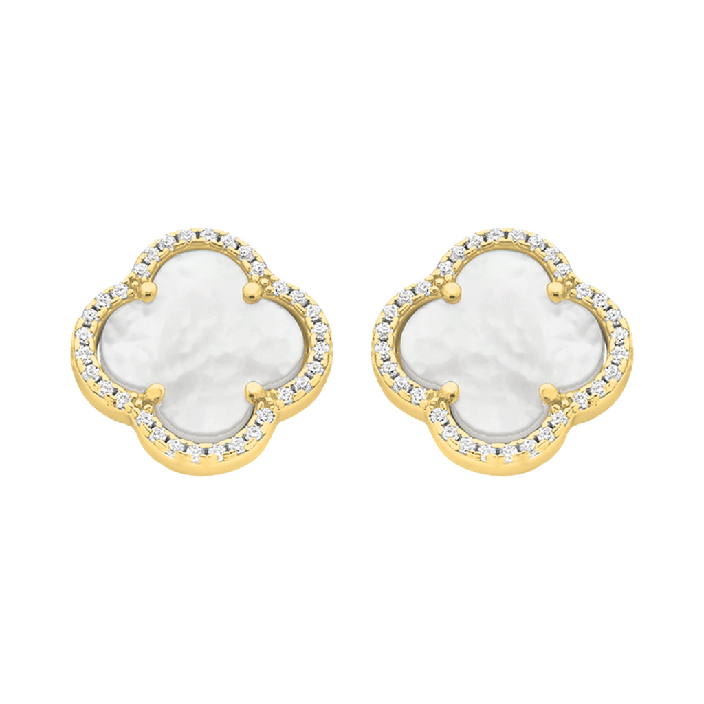 Gold Plated Mother of Pearl & CZ Stud Earrings