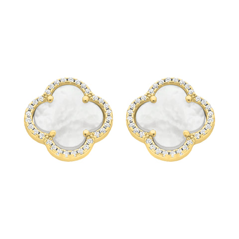 Sterling Silver Gold Plated Mother Of Pearl & CZ Stud Earrings
