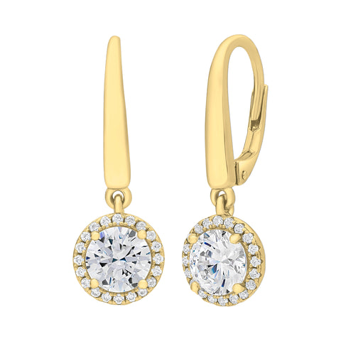 Sterling silver Gold Plated Cubic Zirconia Halo Drop Earrings