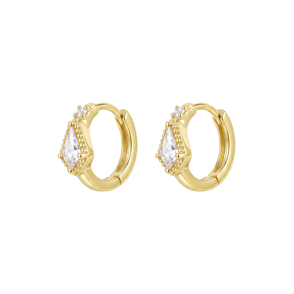 Gold Plated Diamond Shaped Cubic Zirconia Hoops
