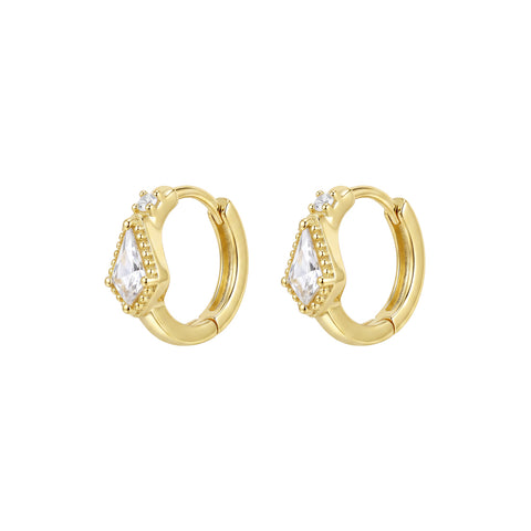 Gold Plated Diamond Shaped Cubic Zirconia Hoops