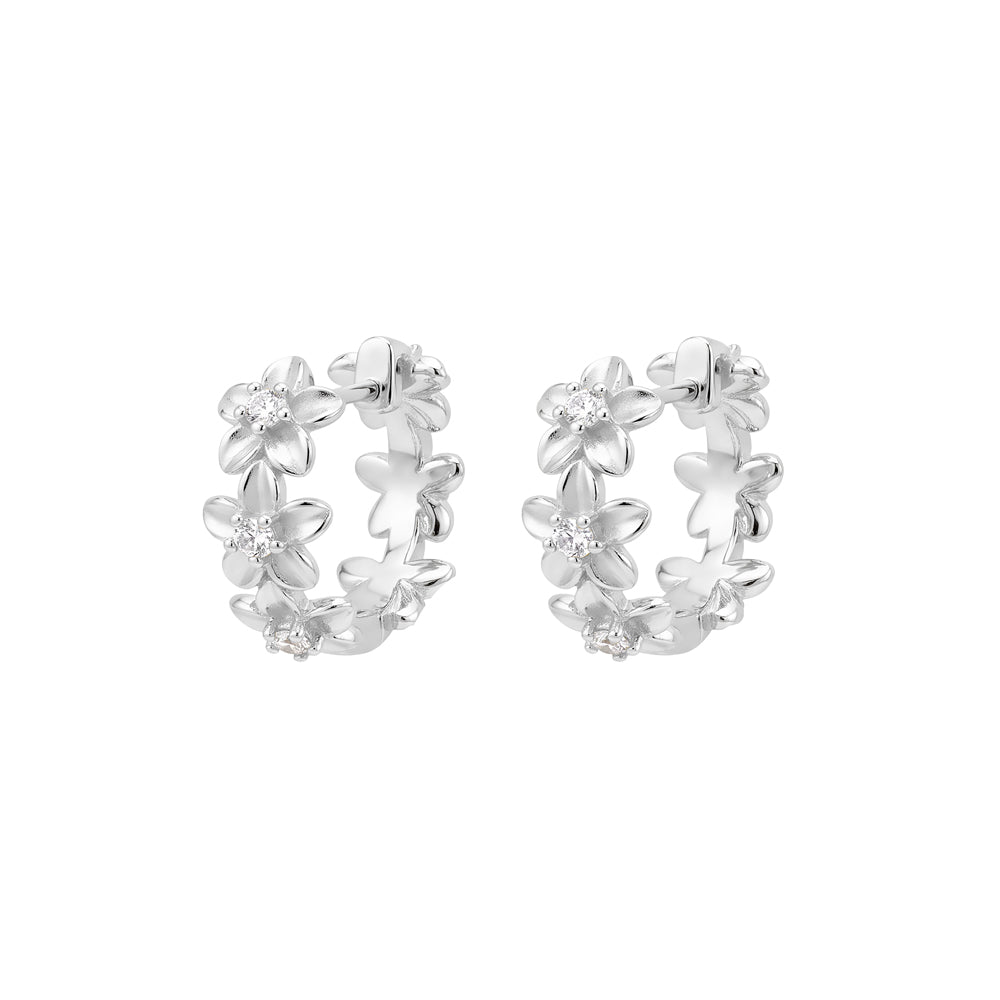 Sterling Silver Cubic Zirconia Flower Style Huggies