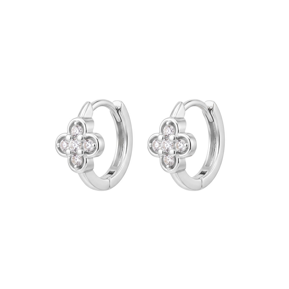 Sterling Silver Cubic Zirconia Flower Huggies