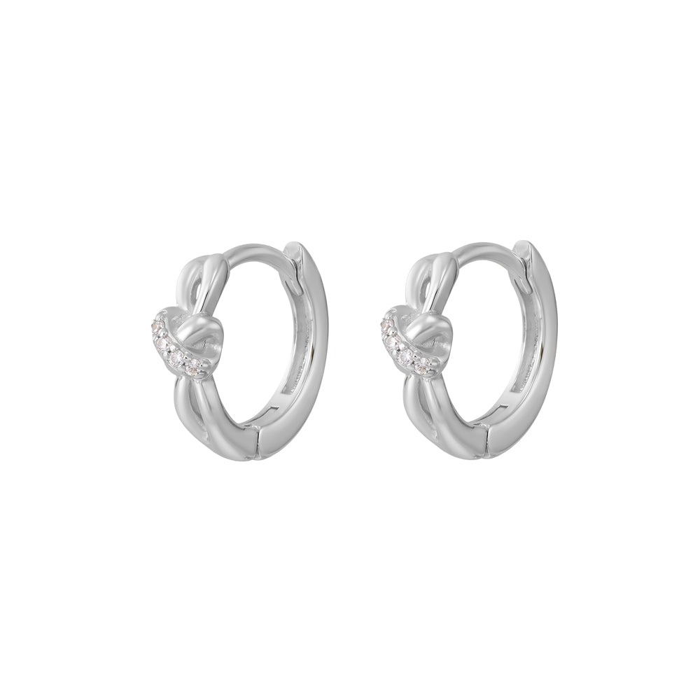 Sterling Silver Knot Huggies With Cubic Zirconia