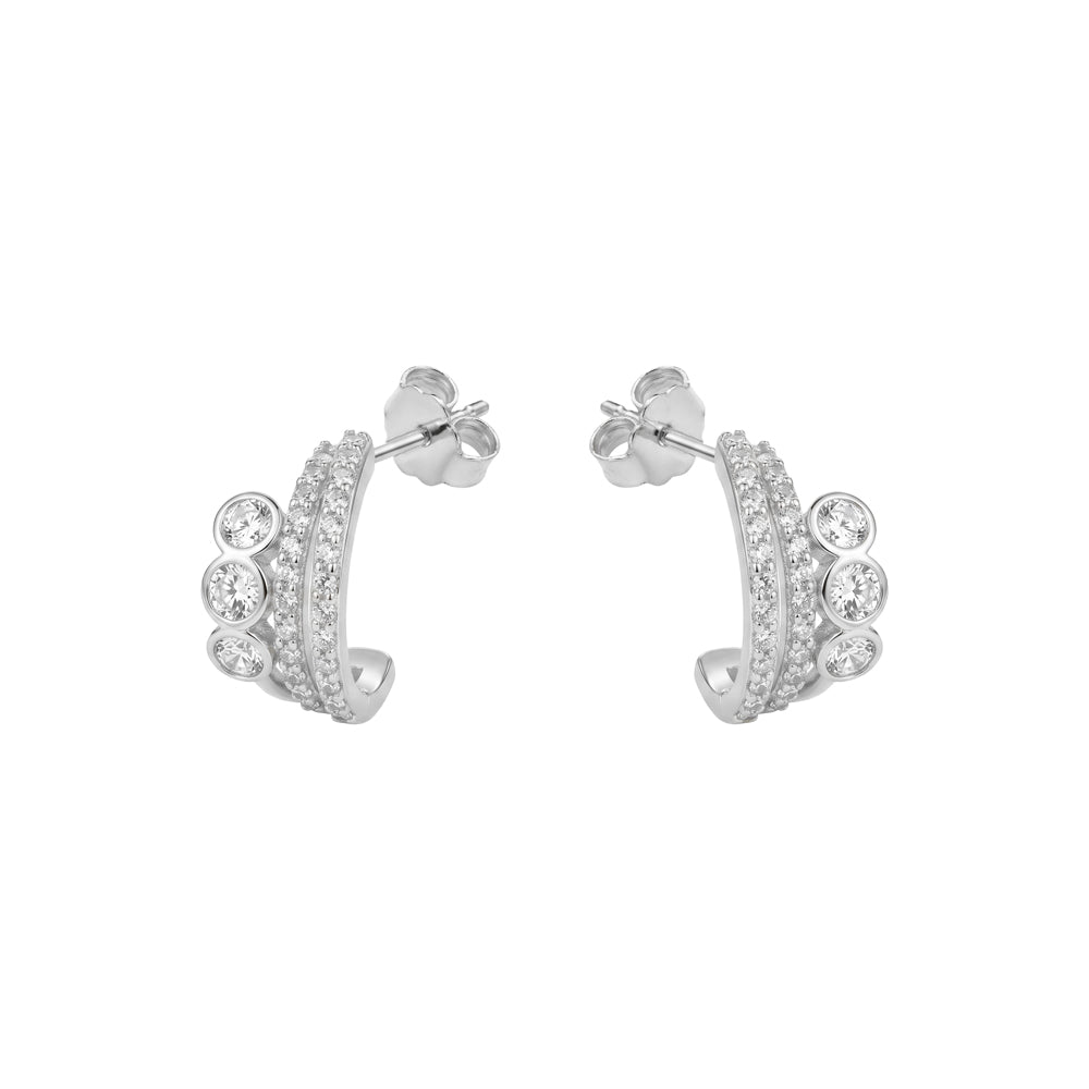 Sterling Silver Mini Triple Half Hoop Cubic Zirconia Earrings