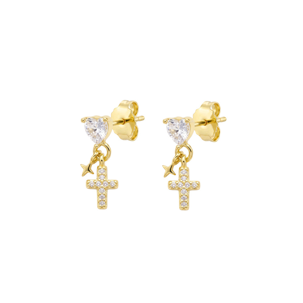 Gold Plated Cubic Zirconia Love, Hope & Faith Charm Earrings